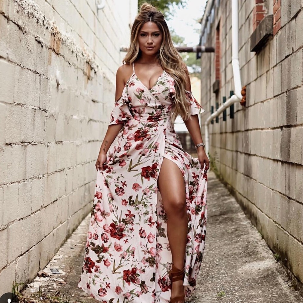 Pink Floral Wrap maxi dress